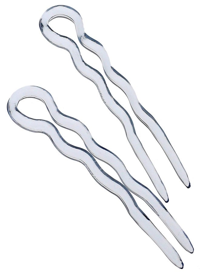 Camila Paris CP3513 French Twist Stick Hair Fork, 2 Small Wavy U Shaped Hair Pin Clip for Spiral Updo and Bun, Clear, Fashion Flexible Durable Styling Hair Accessories for Women, Made in France - Image 1